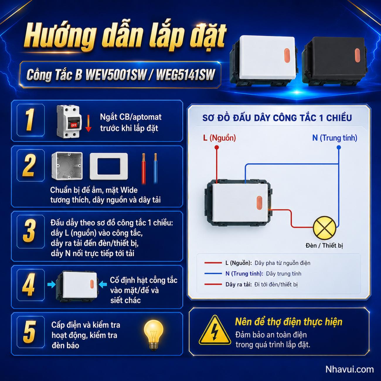 Công tắc B 1 chiều có đèn báo khi OFF Panasonic Wide Series